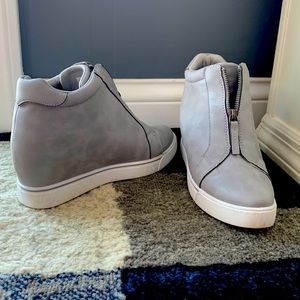 Gray hidden wedge sneakers from Maurices.